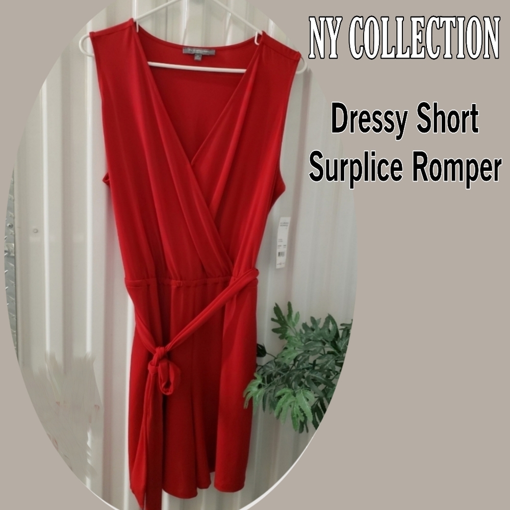 NWT NY COLLECTION Cherry 🍒 Red ROMPER shorts. Dressy outfit.